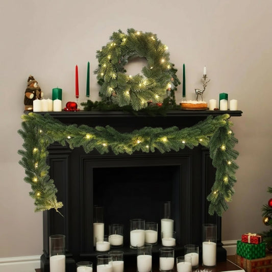 Kranzelo | Pre-Lit Christmas Wreath with LED Lights, 190 cm Faux Pine