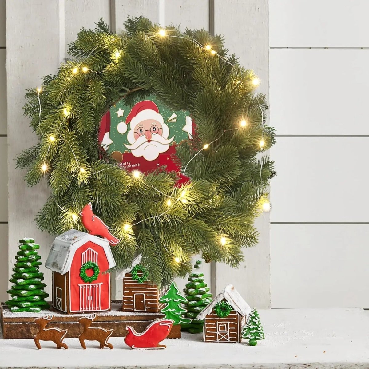 Kranzelo | Ghirlanda natalizia luminosa con catena di luci LED, verde pino da 190 cm