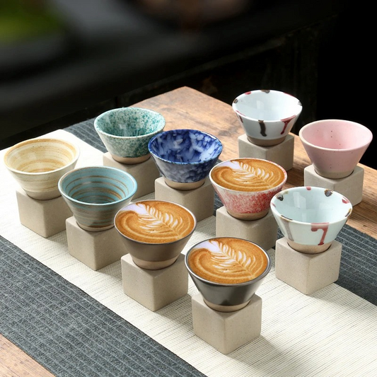 Tasumi | Japanese Ceramic Coffee Cups Set of 2 with Holder, 100 ml