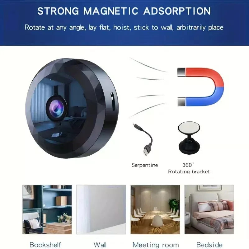 Kamvilo | Mini telecamera di sorveglianza Wi-Fi con 1080P, visione notturna e supporto magnetico