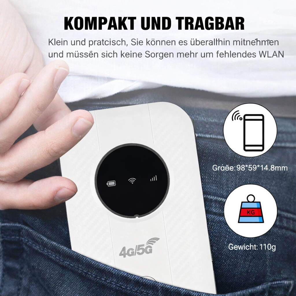 Netzova | Router Wi-Fi portatile 4G LTE con 150 Mbit/s e batteria da 2100 mAh