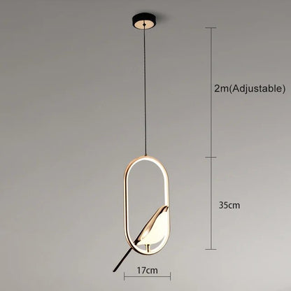 Aviora | Suspension avec oiseau doré et éclairage LED
