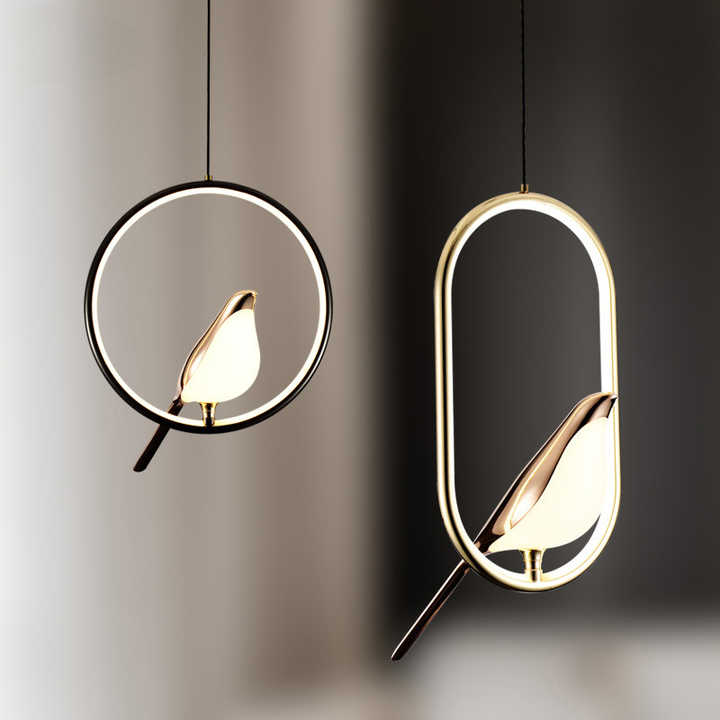 Aviora | Suspension avec oiseau doré et éclairage LED