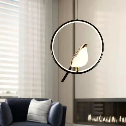 Aviora | Suspension avec oiseau doré et éclairage LED