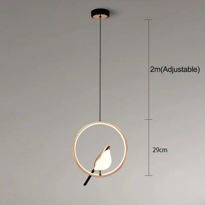 Aviora | Suspension avec oiseau doré et éclairage LED