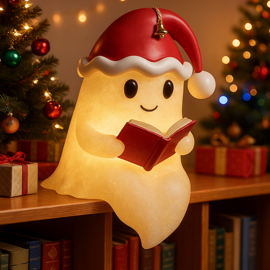 Boolina | Ghost Night Light with Santa Hat and LED Glow, 20 cm