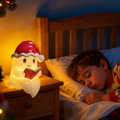 Boolina | Decoración navideña: luz nocturna de fantasma con gorro y LED, 20 cm