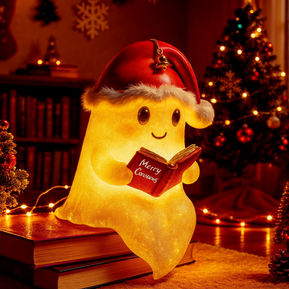 Boolina | Decoración navideña: luz nocturna de fantasma con gorro y LED, 20 cm