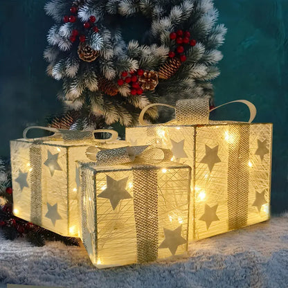 Boxelia | Lot de 3 boîtes-cadeaux LED pour décoration de Noël, à piles