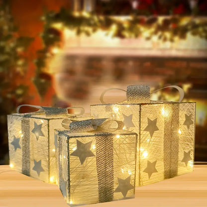 Boxelia | Lot de 3 boîtes-cadeaux LED pour décoration de Noël, à piles