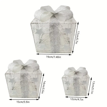 Boxelia | Lot de 3 boîtes-cadeaux LED pour décoration de Noël, à piles