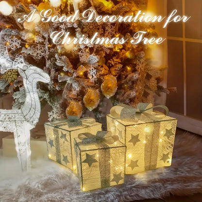 Boxelia | Lot de 3 boîtes-cadeaux LED pour décoration de Noël, à piles