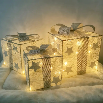 Boxelia | Lot de 3 boîtes-cadeaux LED pour décoration de Noël, à piles