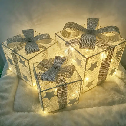 Boxelia | Lot de 3 boîtes-cadeaux LED pour décoration de Noël, à piles