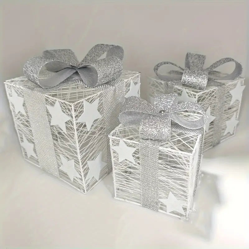 Boxelia | Lot de 3 boîtes-cadeaux LED pour décoration de Noël, à piles