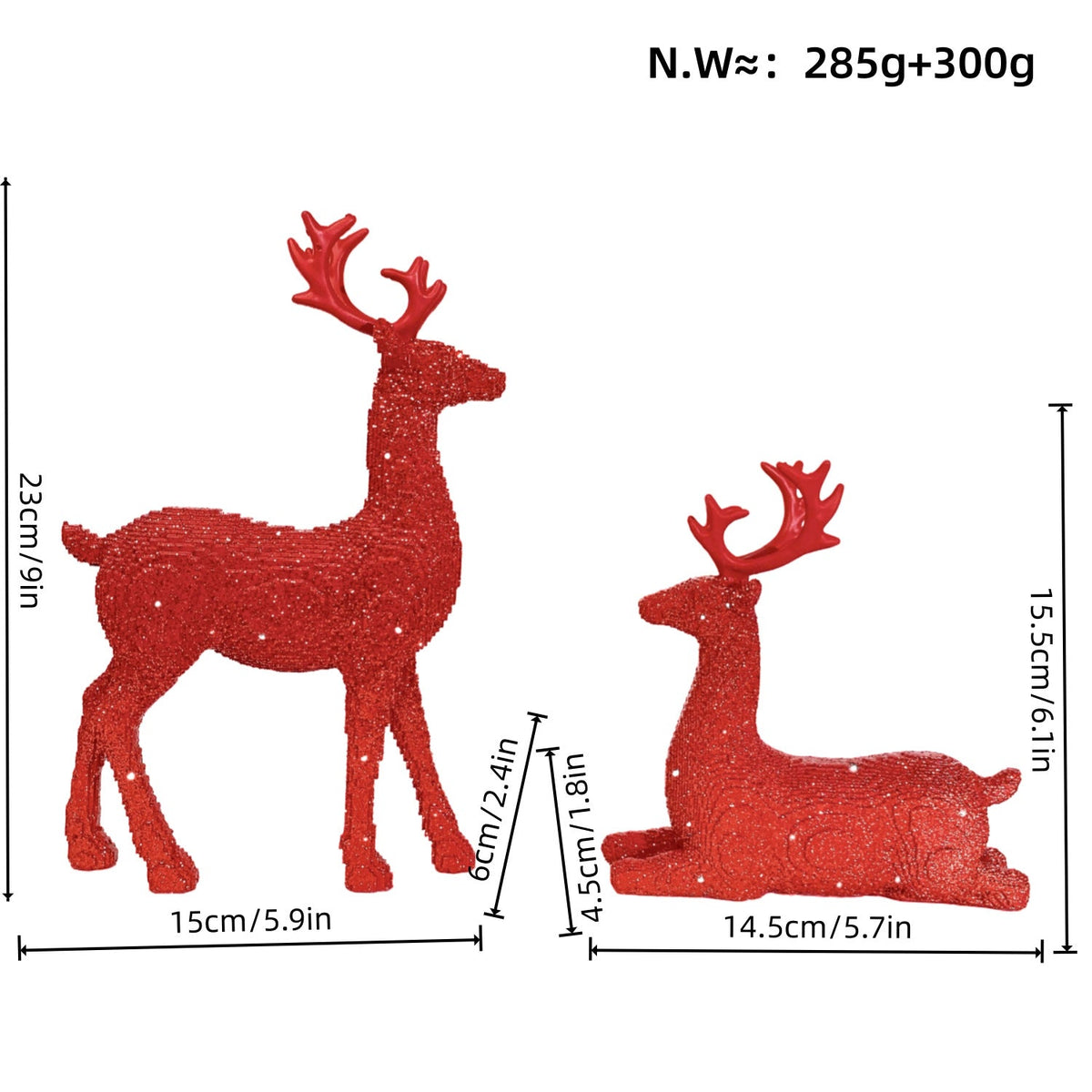 Rennika | Glitter Reindeer Figurines in Resin, Set of 2, 30 and 15.5 cm