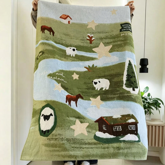Wiesalia | Kuscheldecke mit Tier-, Natur- und Sternenmotiv, maschinenwaschbar