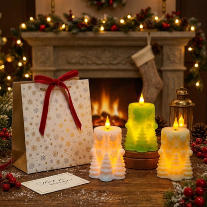 Kerzova | LED-Dekokerze mit winterlichem Reliefdesign und Flammenlicht