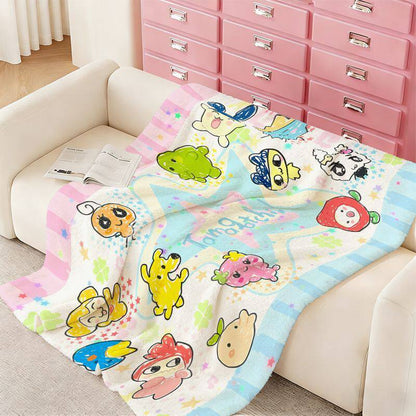 Kuschini | Plush Throw Blanket with Playful Cartoon Print, Machine Washable