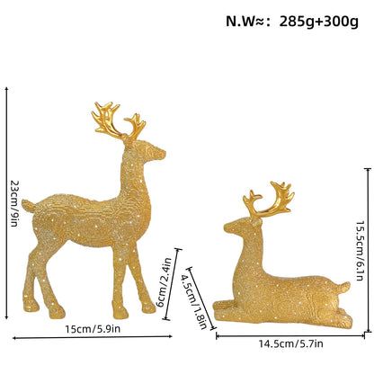 Rennika | Glitter Reindeer Figurines in Resin, Set of 2, 30 and 15.5 cm