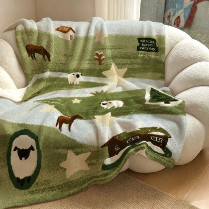 Wiesalia | Kuscheldecke mit Tier-, Natur- und Sternenmotiv, maschinenwaschbar