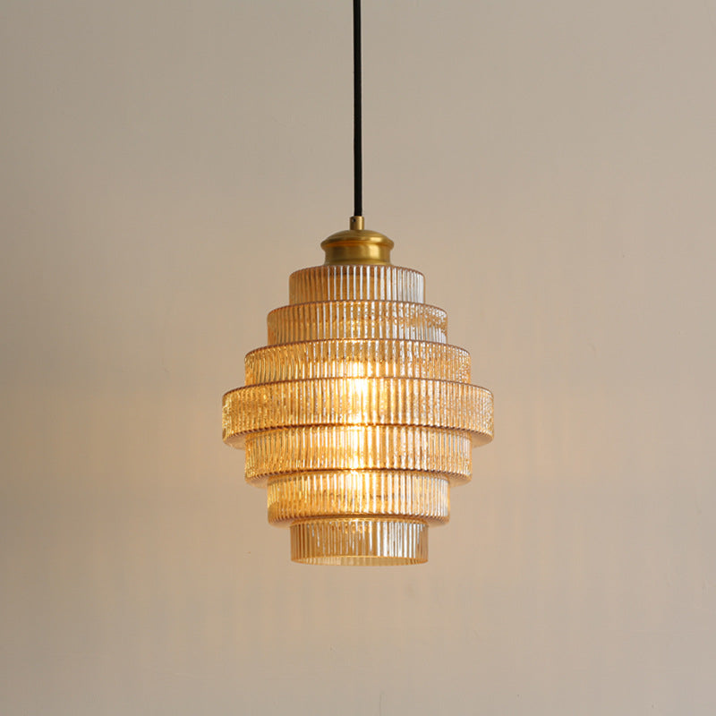Ambrila | Pendelleuchte mit gestuftem Glasschirm, E27, Kabel bis 150 cm