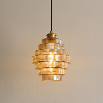 Ambrila | Pendelleuchte mit gestuftem Glasschirm, E27, Kabel bis 150 cm