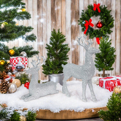 Rennika | Glitter Reindeer Figurines in Resin, Set of 2, 30 and 15.5 cm