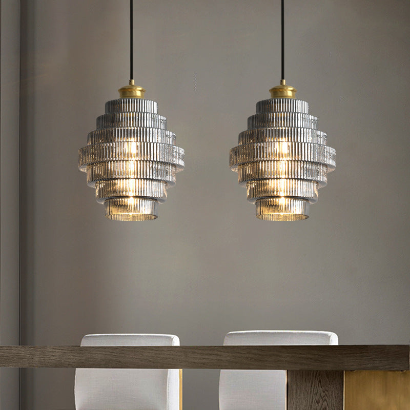 Ambrila | Pendelleuchte mit gestuftem Glasschirm, E27, Kabel bis 150 cm