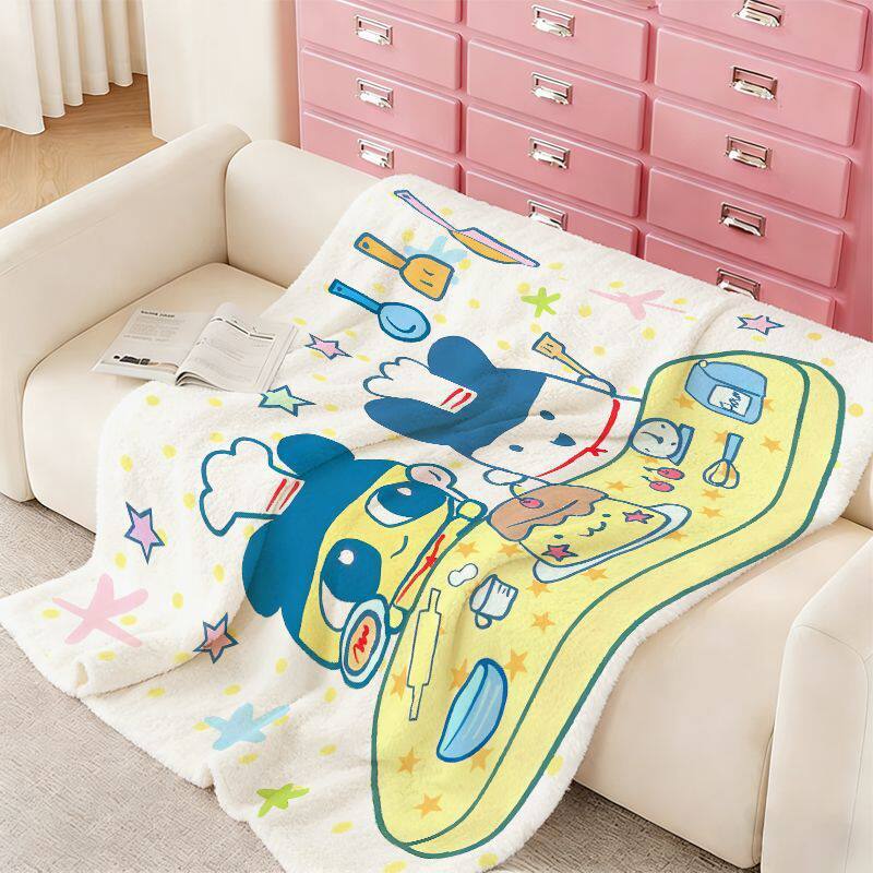 Kuschini | Plush Throw Blanket with Playful Cartoon Print, Machine Washable