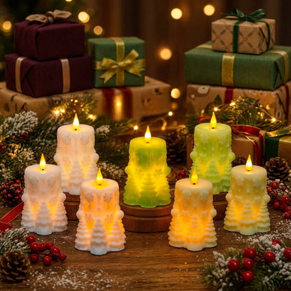 Kerzova | LED-Dekokerze mit winterlichem Reliefdesign und Flammenlicht