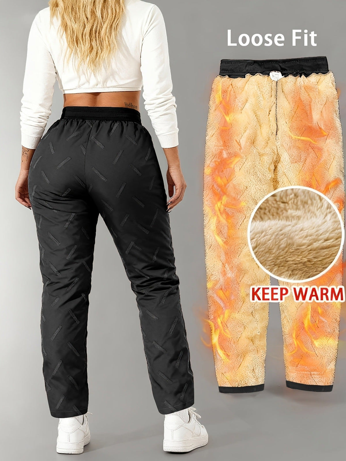 Fleevra | Pantaloni termici con fodera in pile, idrorepellenti, 2 tasche con cerniera