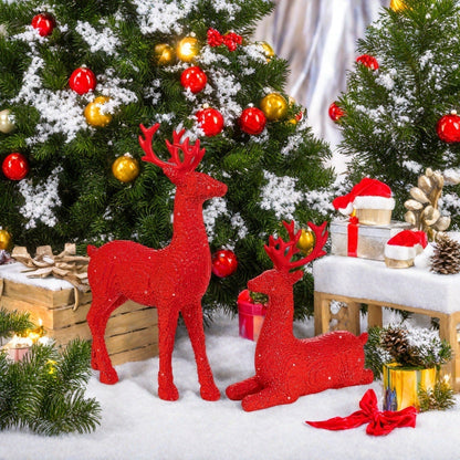 Rennika | Glitter Reindeer Figurines in Resin, Set of 2, 30 and 15.5 cm