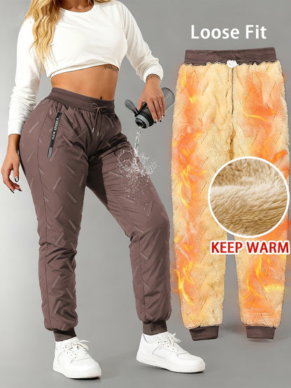 Fleevra | Pantaloni termici con fodera in pile, idrorepellenti, 2 tasche con cerniera