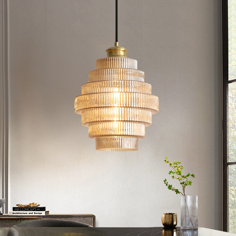 Ambrila | Pendelleuchte mit gestuftem Glasschirm, E27, Kabel bis 150 cm