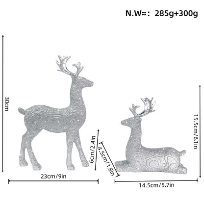 Rennika | Glitter Reindeer Figurines in Resin, Set of 2, 30 and 15.5 cm