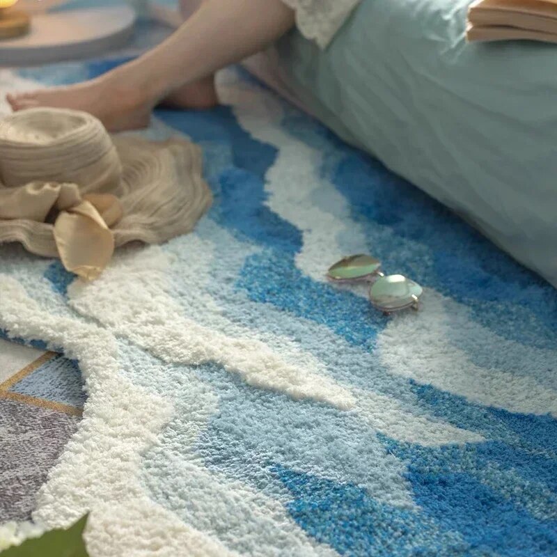 AquaWave | Tappeto alla moda per la casa | Design a onde nei colori del mare | Morbido, facile da pulire e stiloso
