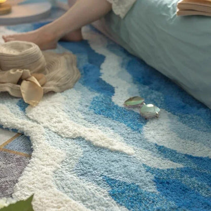 AquaWave | Tappeto alla moda per la casa | Design a onde nei colori del mare | Morbido, facile da pulire e stiloso
