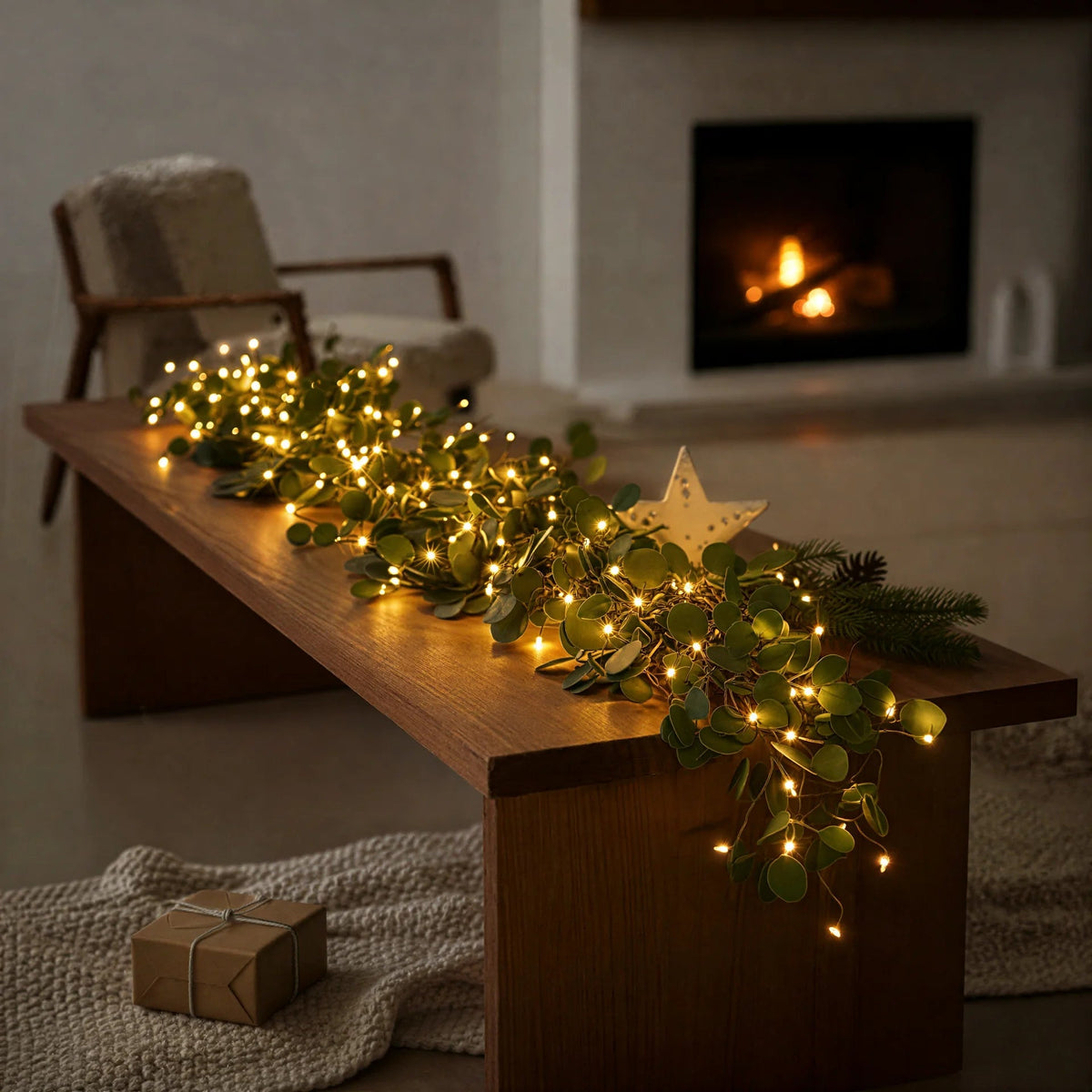 Olivenrebe mit Lichtern | Dekorative LED-Beleuchtung mit 100 Warmweißen LEDs & Timerfunktion