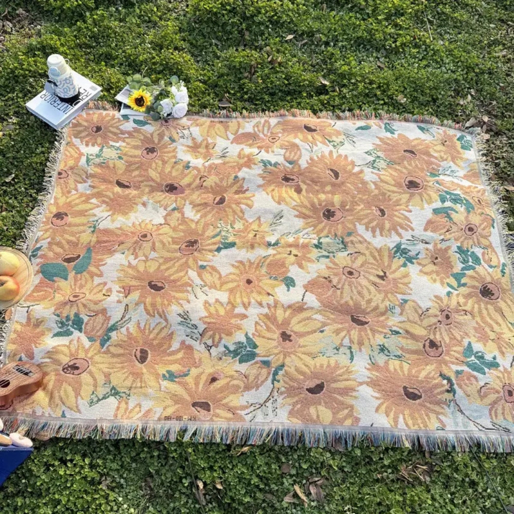 Coperta da picnic con fiori | Outdoor & Spiaggia | 180x130 cm | Misto microfibra