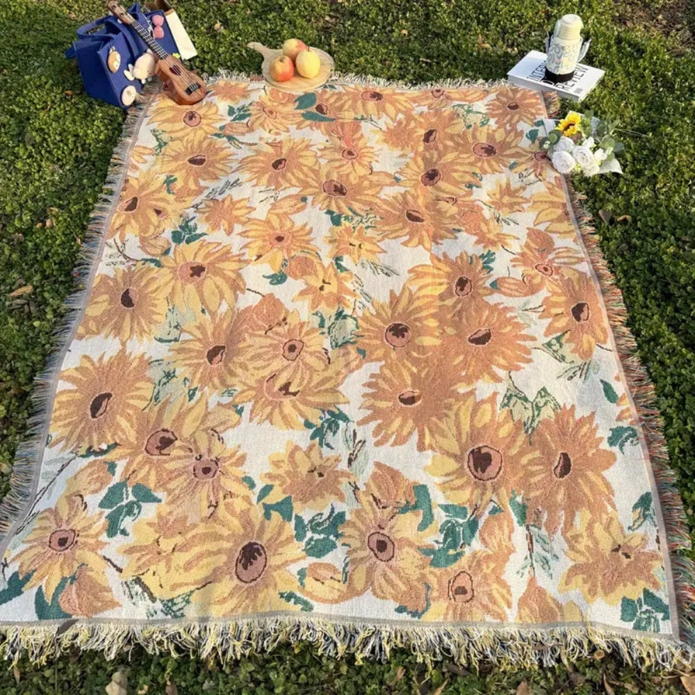 Coperta da picnic con fiori | Outdoor & Spiaggia | 180x130 cm | Misto microfibra