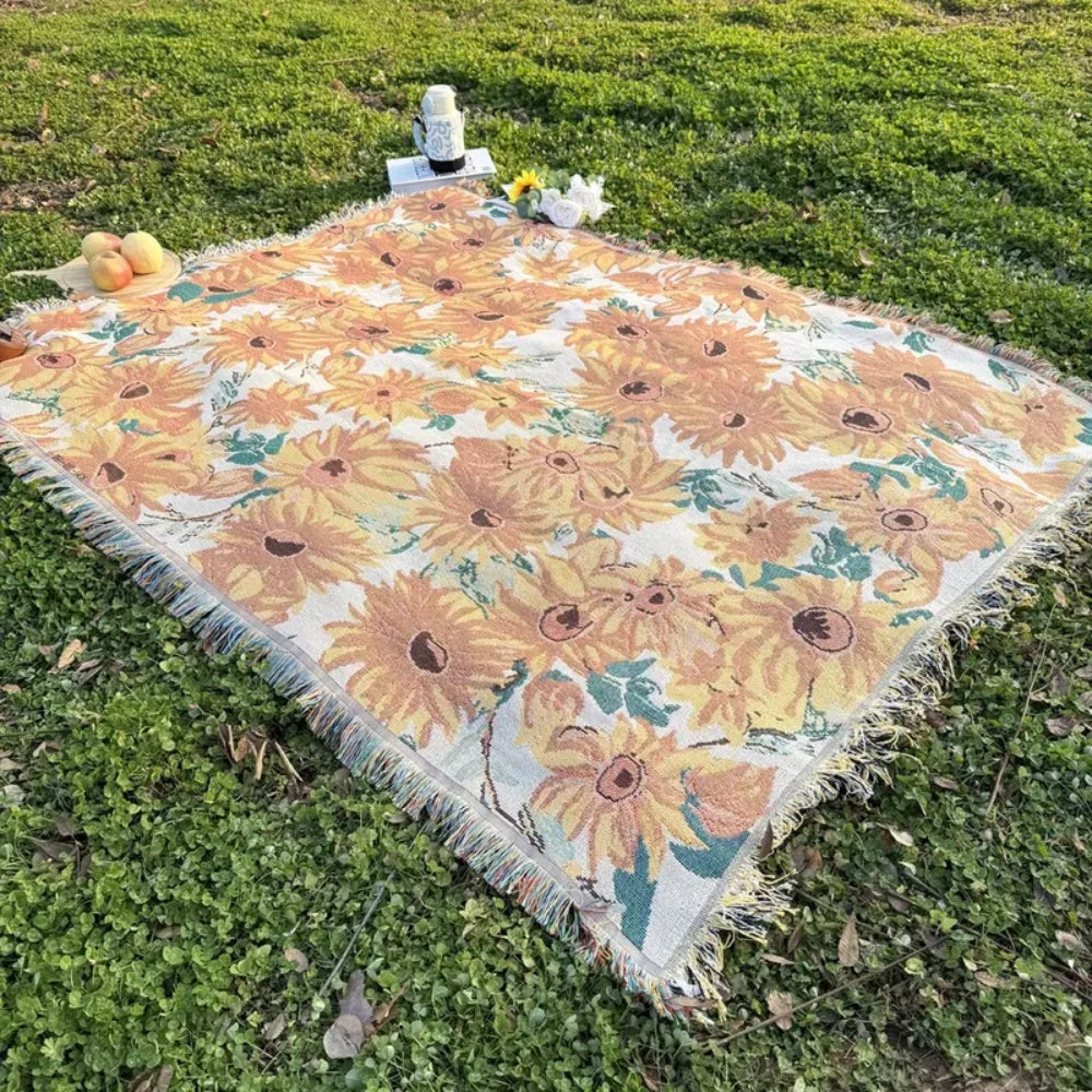 Coperta da picnic con fiori | Outdoor & Spiaggia | 180x130 cm | Misto microfibra
