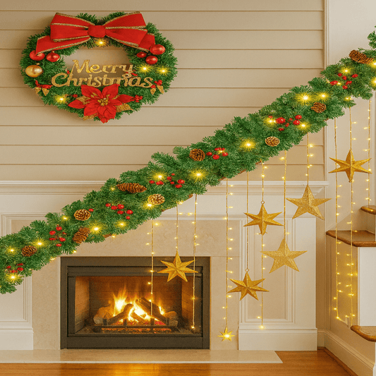 Girlava | Pre-Lit Christmas Garland 2.7 m with 50 LEDs, Timer and Battery Power