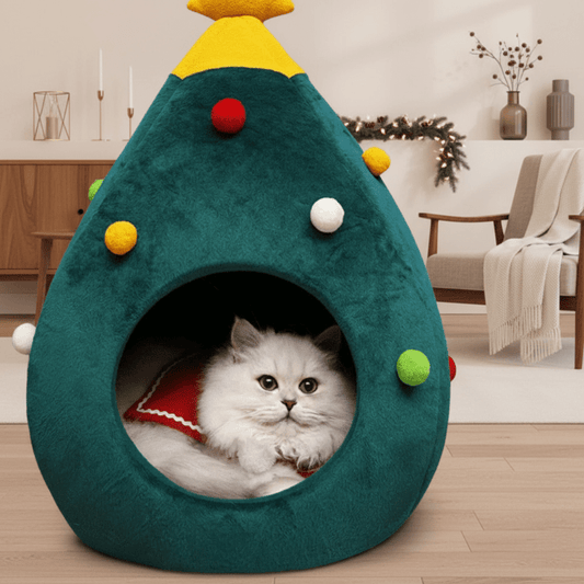 Catypine | Katzenbett in Weihnachtsbaumform aus Plüsch, waschbar