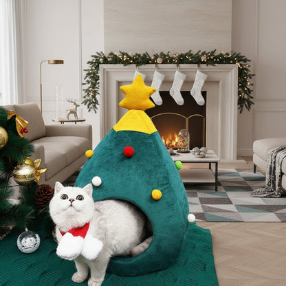 Catypine | Cama para gatos con forma de árbol de Navidad, de felpa y lavable