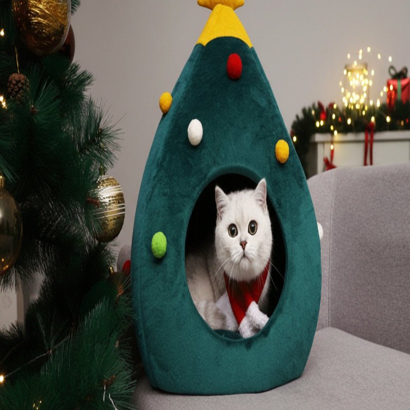 Catypine | Cama para gatos con forma de árbol de Navidad, de felpa y lavable