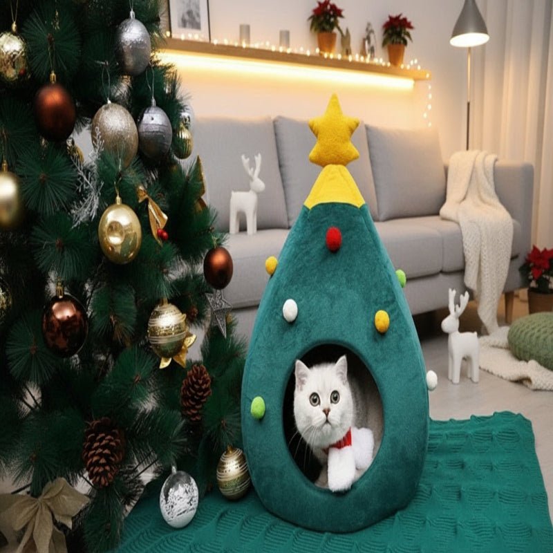 Catypine | Cama para gatos con forma de árbol de Navidad, de felpa y lavable