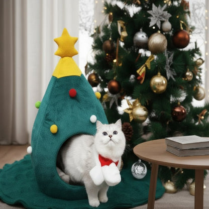 Catypine | Cama para gatos con forma de árbol de Navidad, de felpa y lavable