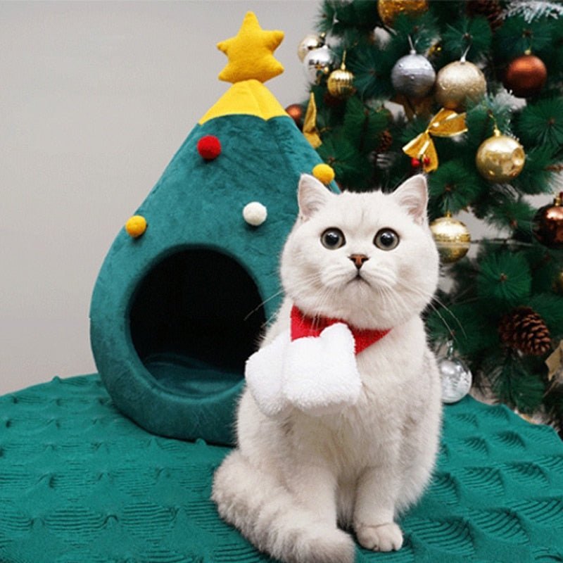 Catypine | Cama para gatos con forma de árbol de Navidad, de felpa y lavable