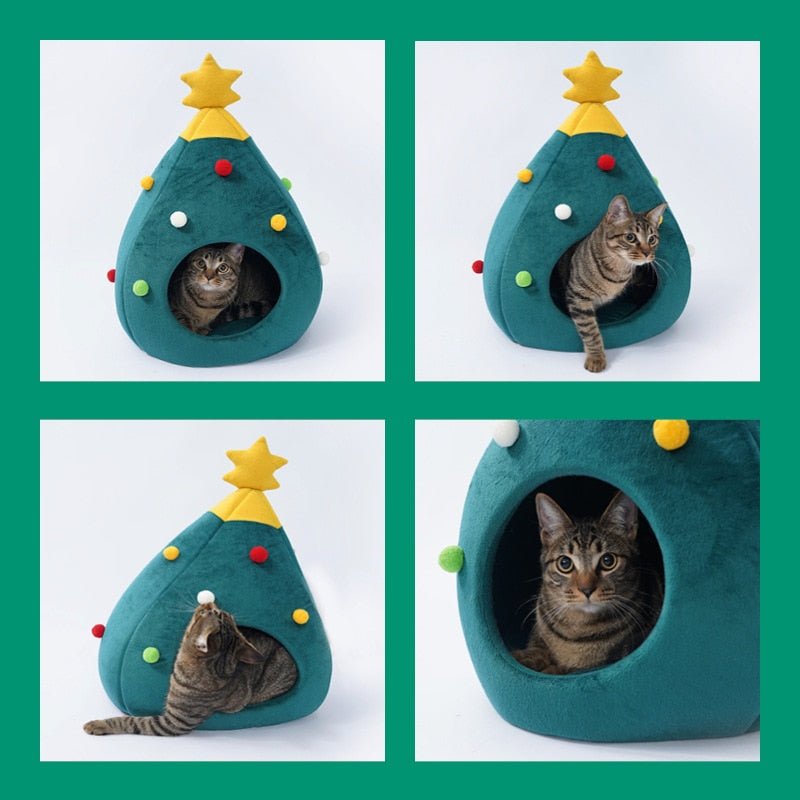Catypine | Cama para gatos con forma de árbol de Navidad, de felpa y lavable